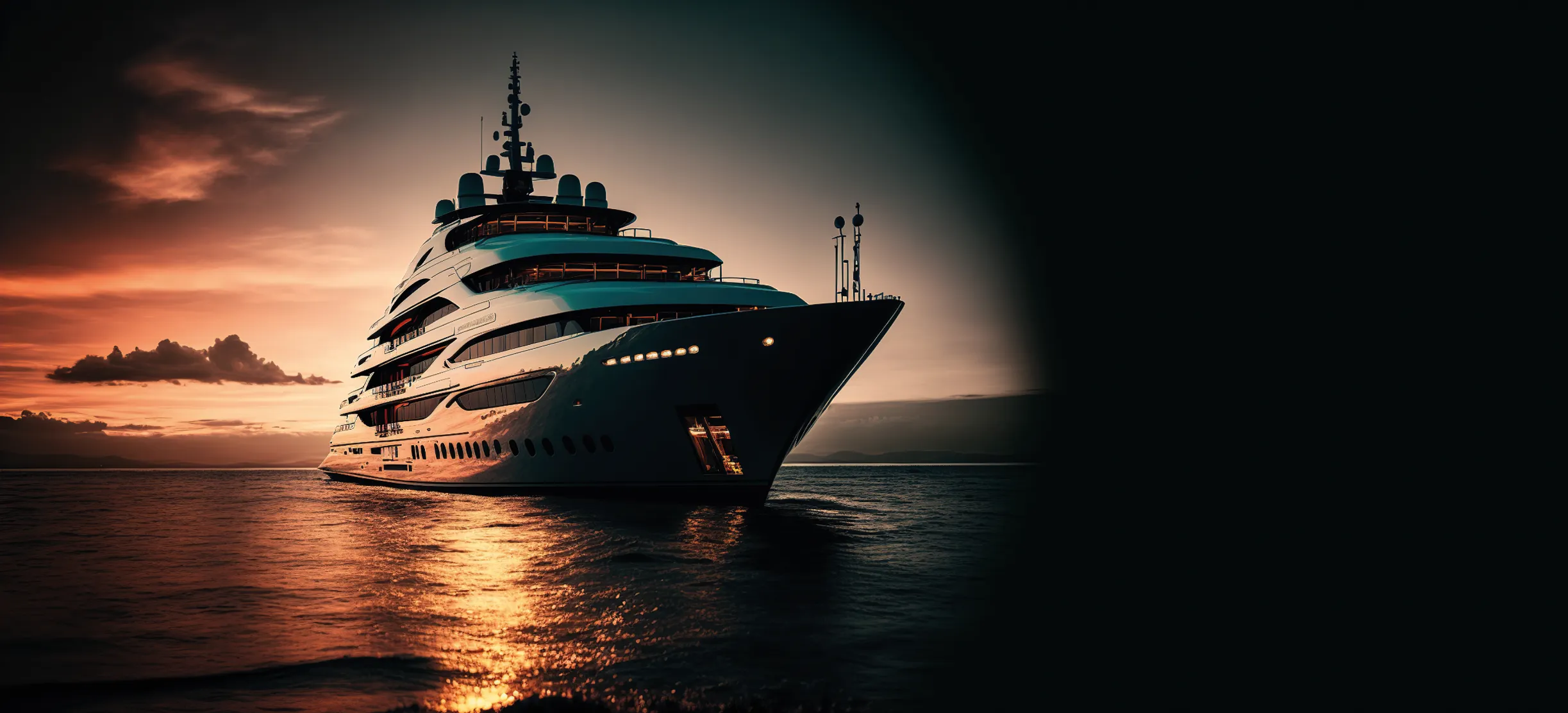 Superyacht at dusk